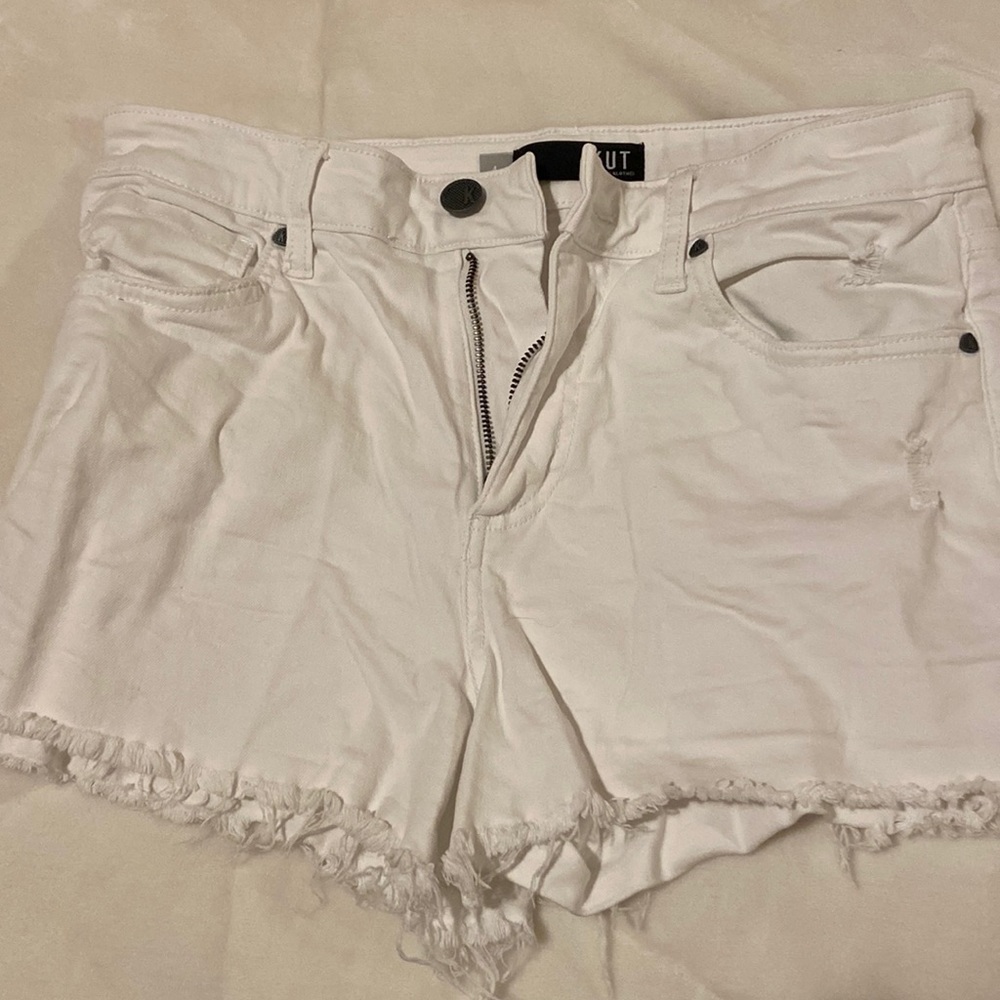 White high rise jean shorts.